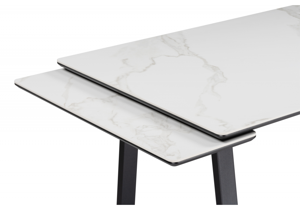 фото керамический стол раскладной woodville джек 140(200)х80 белый мрамор alpin white / черный 612899 | 220svet.ru