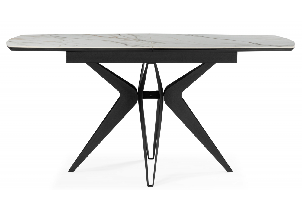 фото керамический стол раскладной 160(205)х89 woodville риполь белый с прожилками gilt white / черный 625969 | 220svet.ru