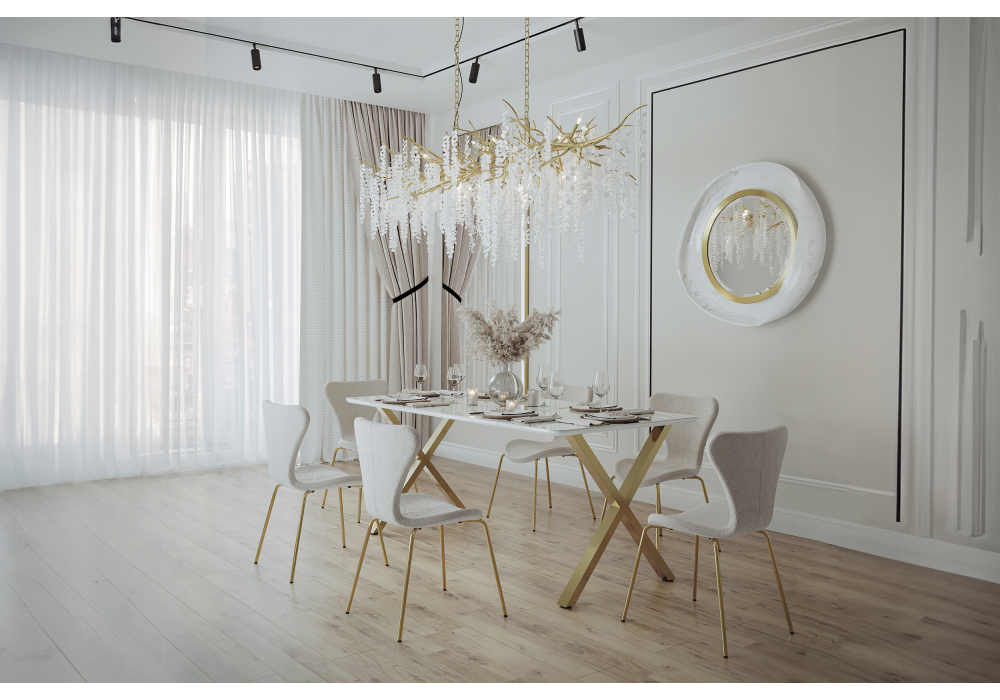 фото керамический стол woodville селена 3 140х80х77 белый мрамор / золото 571413 | 220svet.ru