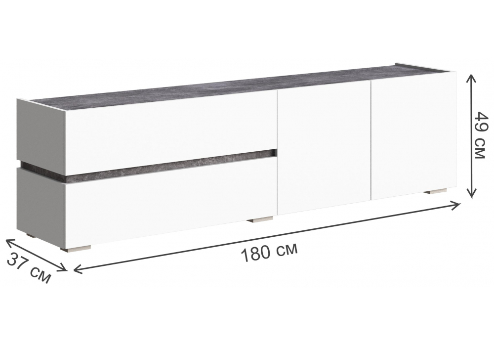 фото тв-тумба woodville атлон белый / бетон темный 563520 | 220svet.ru