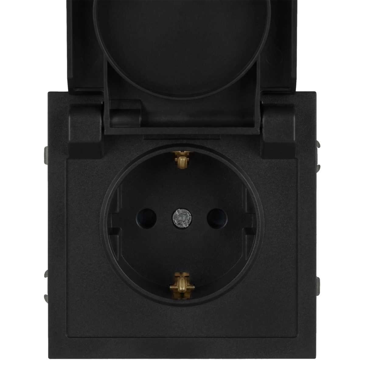 фото розетка эра galaxy 15-2103-05 c заземлением 2p+e schuko со шторками с крышкой 16а-250в ip20 антрацит б0070666 | 220svet.ru